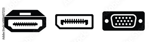 Set of hdmi displayport and vga connector icons vector illustration in flat style.