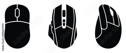Three computer mouse with wheel for pc gaming vector illustration isolated on background.