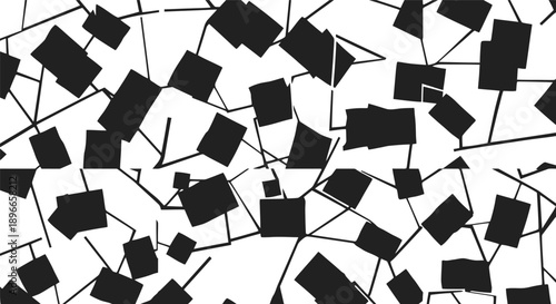 Black and white abstract geometric pattern with intersecting lines and shapes