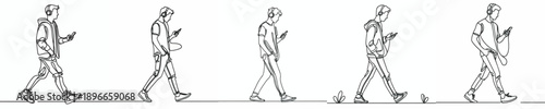 line art of a man walking listening to music on his cell phone