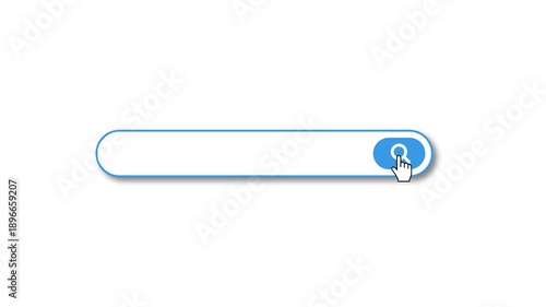 Animated search bar with a blue magnifying glass icon on a white background and a mouse cursor clicking the search button for web navigation concepts