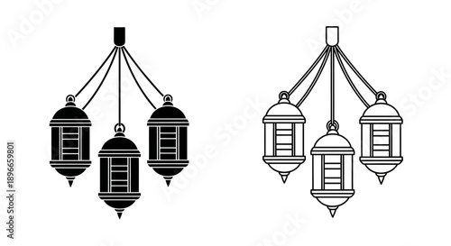 Traditional hanging lanterns set vintage design Vector