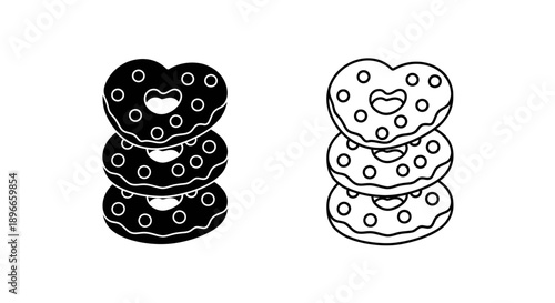 Heart-shaped donuts stack black and white Vector