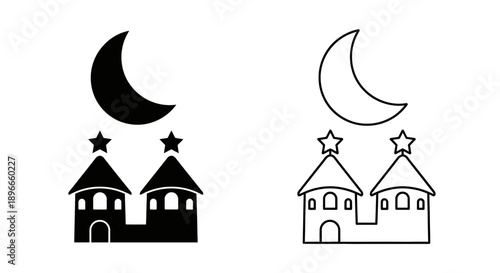 Castle night sky moon stars illustration Vector