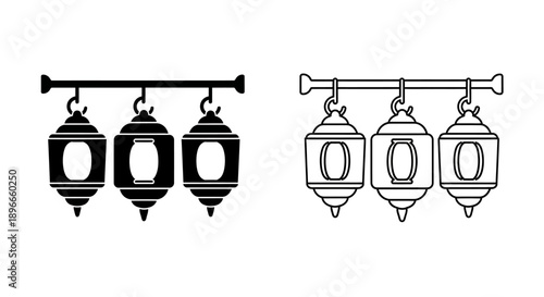 Vintage street lamp hanging lanterns black and white Vector
