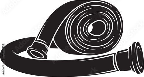 Black and white illustration of a coiled fire hose