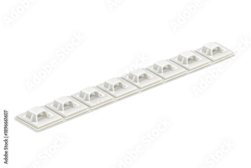 Adhesive cable tie mounts for wire management on transparent background
