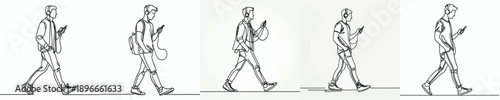line art of a man walking listening to music on his cell phone
