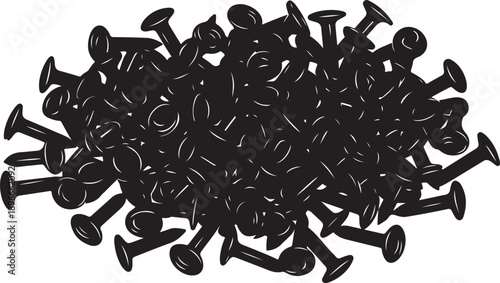 Pile of black nails on a white background illustration