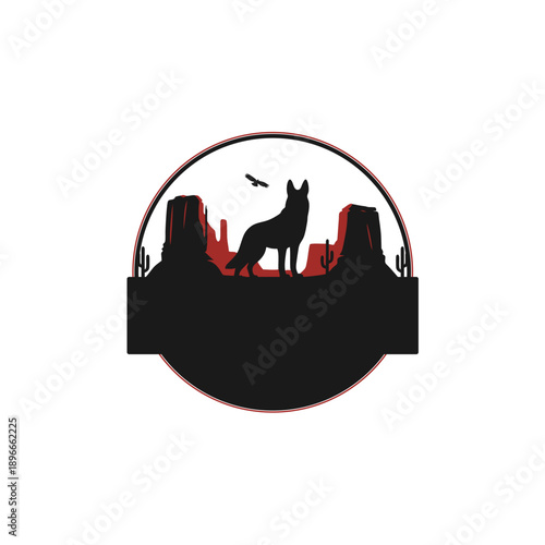 Black Silhouette of Coyote Howling at Moon.