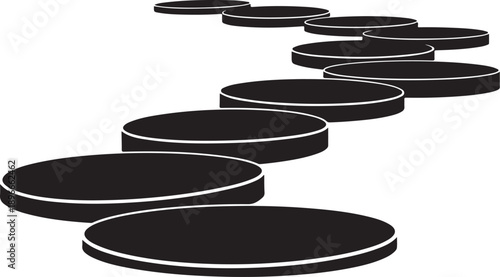 Black circular platforms in a diagonal line formation