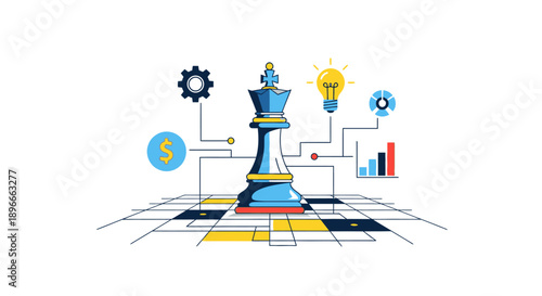 Chess King Piece with Business Icons.