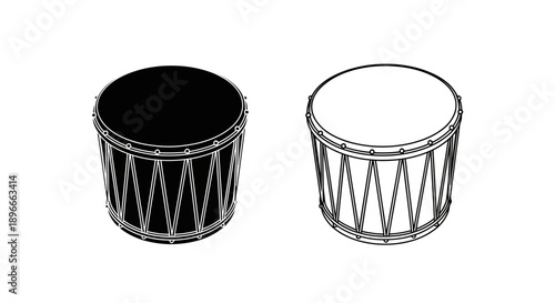 Black and white drum set illustration Vector