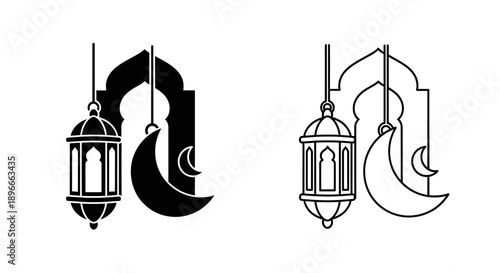 Islamic lantern moon crescent symbol design Vector