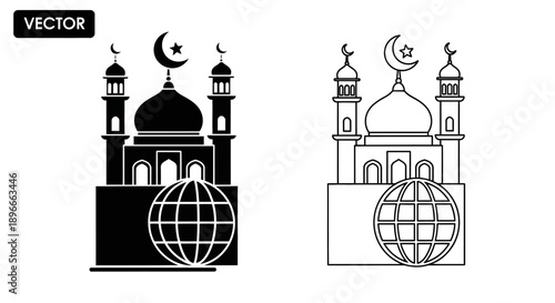 Islamic mosque globe world religion symbol Vector