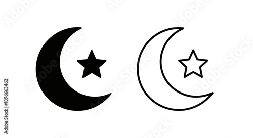 Minimalist crescent moon star symbols vector Vector
