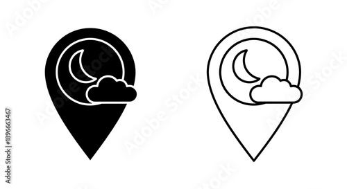 Night sky map icons weather location pins Vector