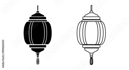 Traditional asian lantern black white silhouette Vector