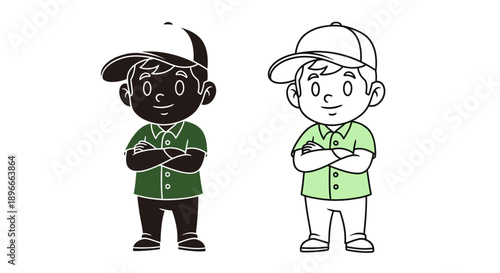 Cartoon kids crossing arms boys illustration Vector