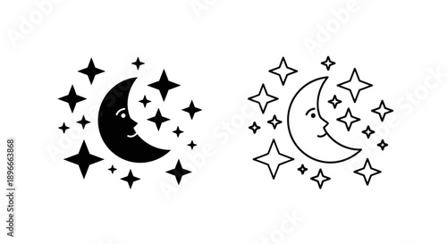 Moon stars night sky illustration vector Vector