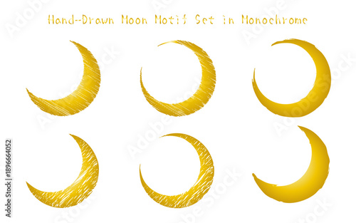 手書き風月のモチーフセット。金色風。