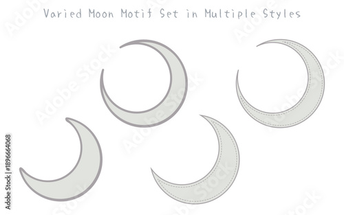 バリエーション豊かな、月のモチーフセット。銀色風。