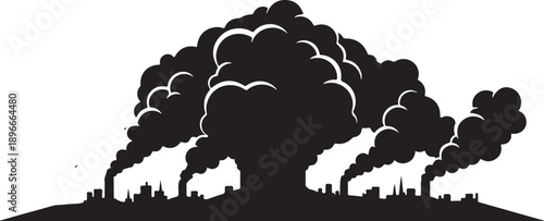 Pollution and Environmental Issues in Industrial Cityscape Silhouette