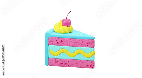 Stylized Slice of Pink and Blue Cake with Cherry