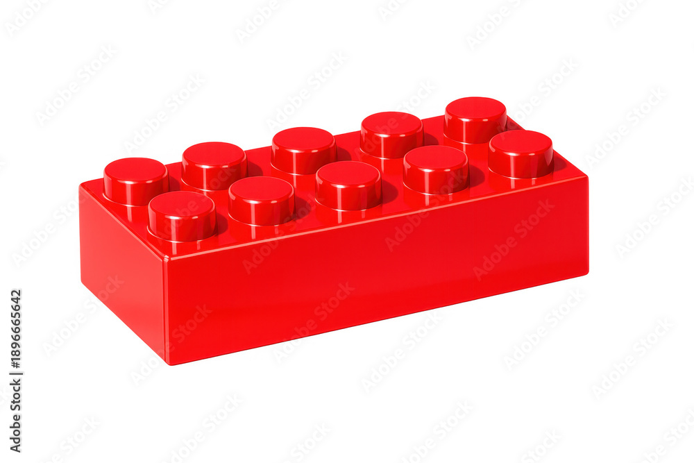 Fototapeta premium Red plastic toy brick representing childhood creativity and construction