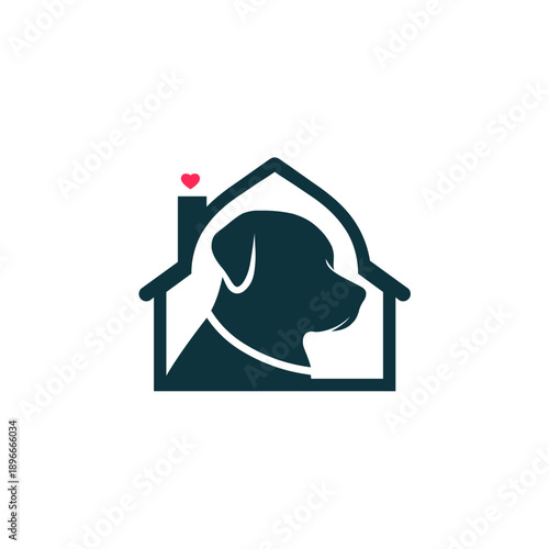 Dog Silhouette Inside House Logo Design.
