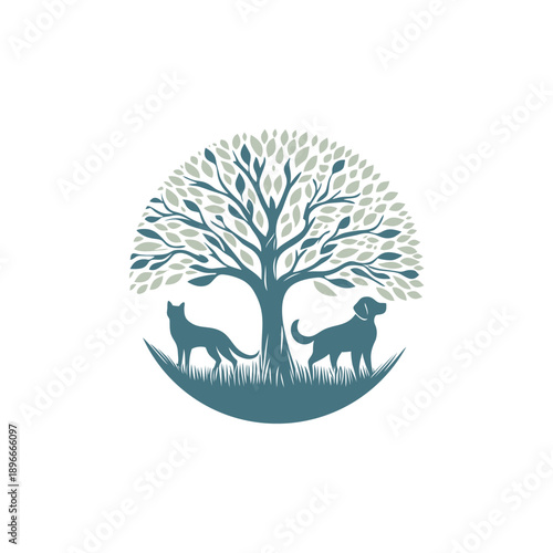 Dogs and Tree Silhouette Graphic Design.