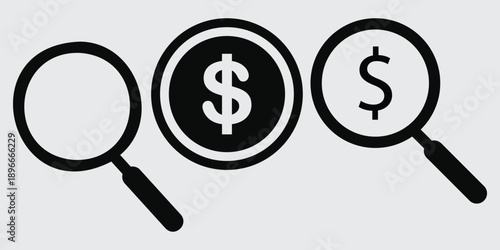 Money Search and Financial Analysis Icon,
