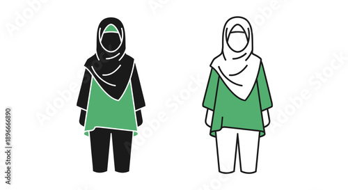 Women's fashion hijab green top casual outfit Vector