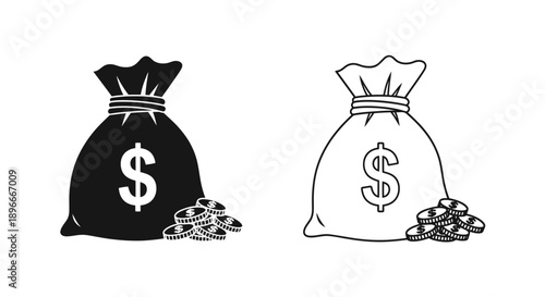 Money bag wealth finance cash coins Vector