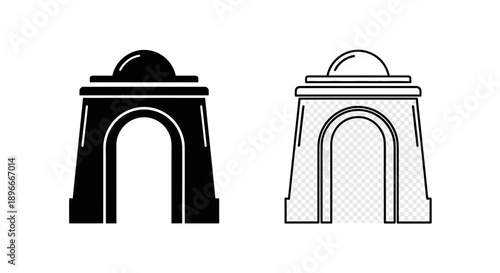 Iconic india gate silhouette and line art Vector