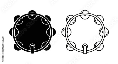 Black and white tambourine musical instrument illustration Vector
