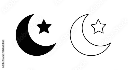 Minimalist crescent moon star symbols Vector