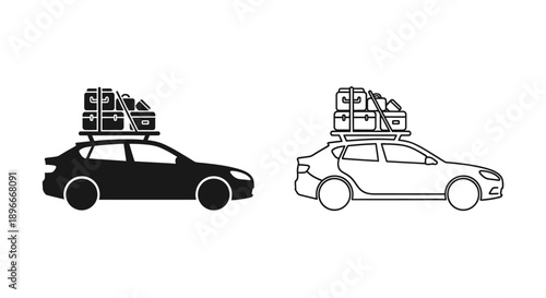Car roof luggage travel road trip packing Vector