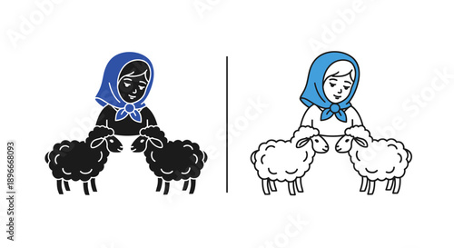 Farm woman tending sheep illustration Vector