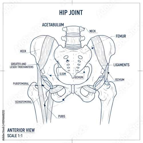 Anatomy Of The Human Hip Joint - Anterior View