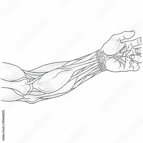 Detailed Anatomical Drawing of Human Forearm and Wrist Muscles
