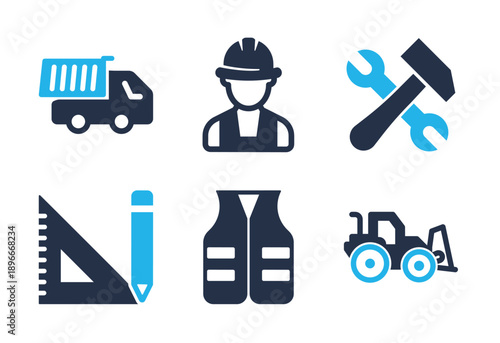 Construction Tools and Equipment icon set. Solid glyph series icons