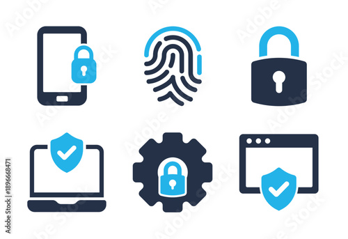 Digital and Biometric Security icon set. Solid glyph series icons