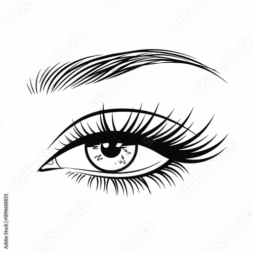 Elegantly Drawn Woman's Eye with Shaped Eyebrow and Lashes