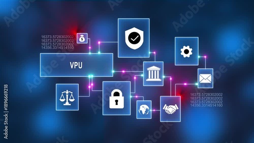 Wallpaper Mural VPN security technology icons with digital lock shield and global network connection in futuristic blue gradient background Torontodigital.ca