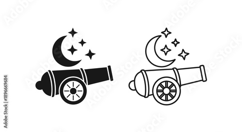 Moon cannon illustration magic stars night Vector
