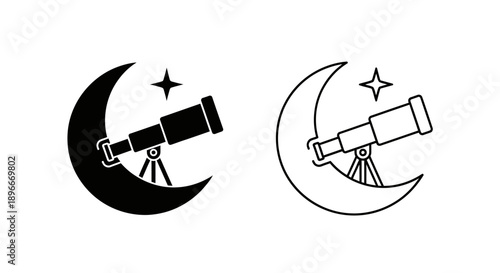 Night sky telescope moon stargazing illustration Vector