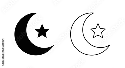 Minimalist crescent moon star symbols Vector