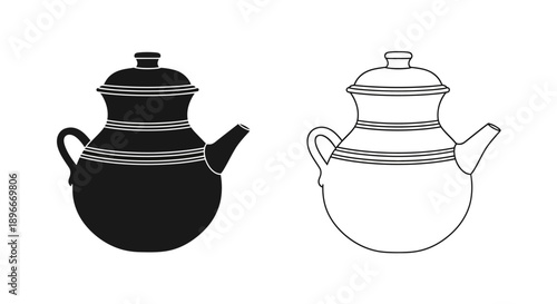 Traditional tea pot illustration black white ceramic Vector