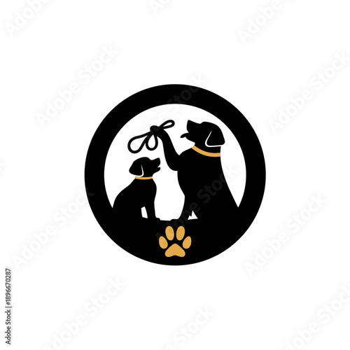 Two Dogs Silhouette with Paw Print.
